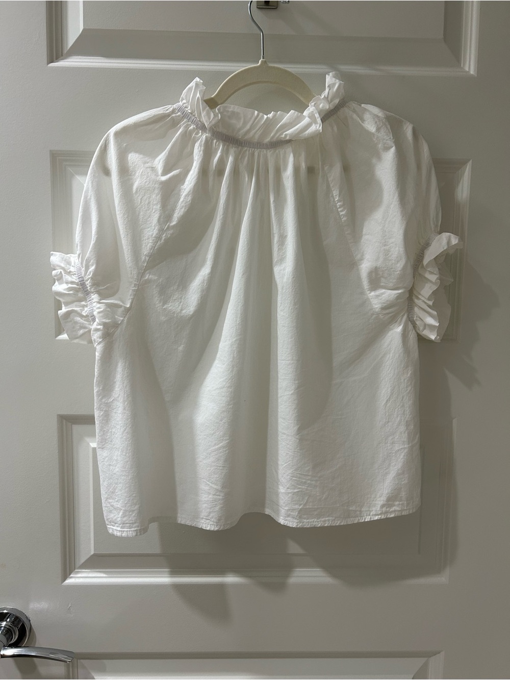 White Ruffle Neck Short Sleeve Top - Picture 2 of 2